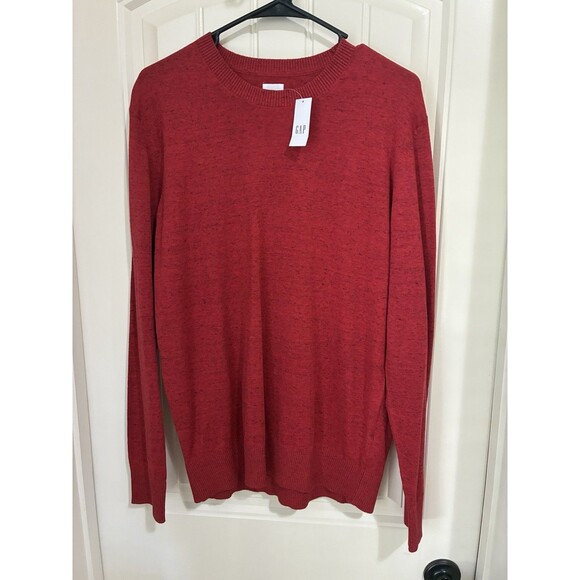 NWT Gap Men’s Red Black Heather Cotton Knit Sweater Crew Neck Size Small Preppy - Picture 1 of 3